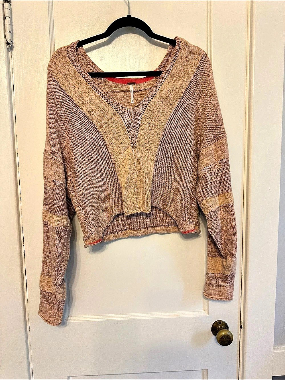 Free People My Only Sunshine Sweater Color Block V-Neck Medium